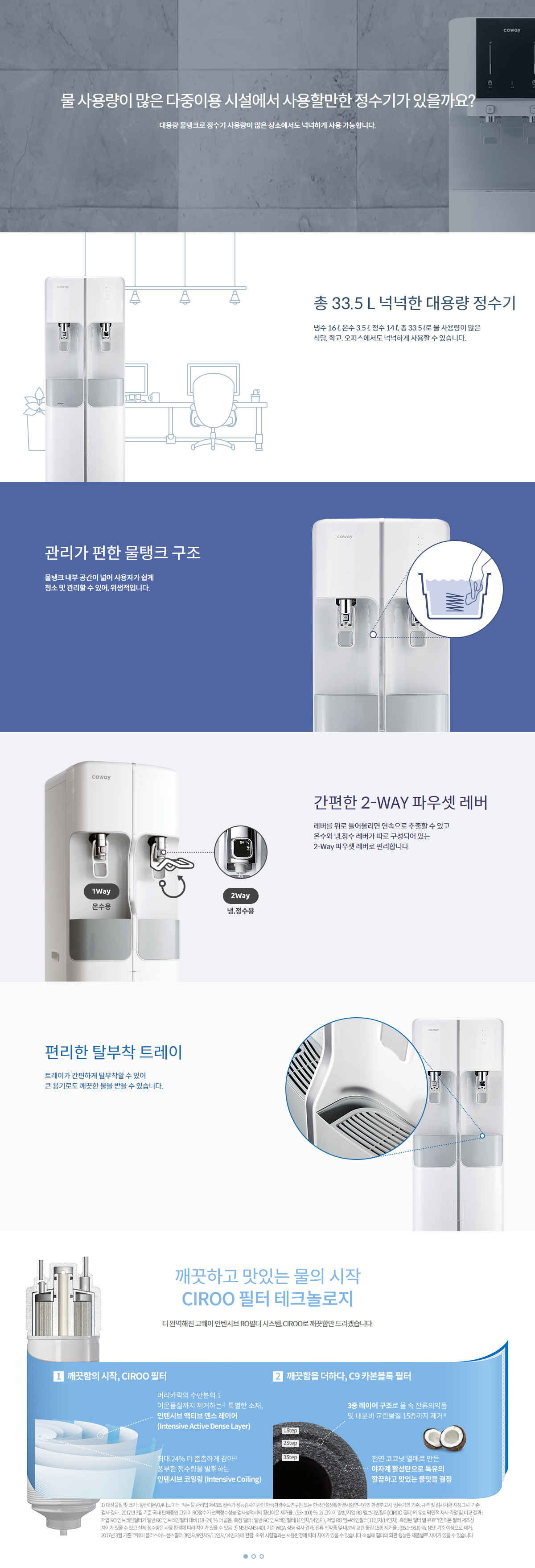 코웨이 CHP-700L 대용량 탱크·파우셋·트레이·필터 상세 설명