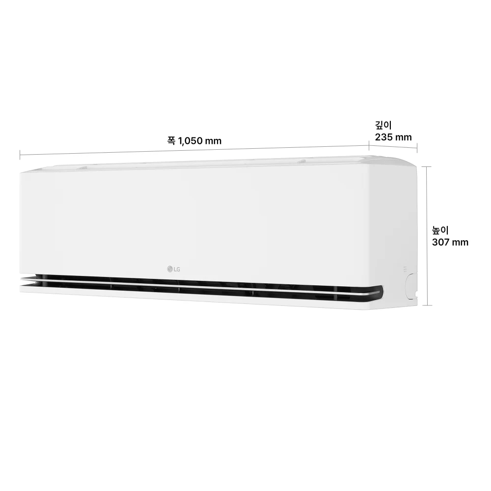 LG 휘센 AI 오브제컬렉션 듀얼쿨 벽걸이 사계절에어컨(9평형, 에센스화이트) 제품 크기 이미지
