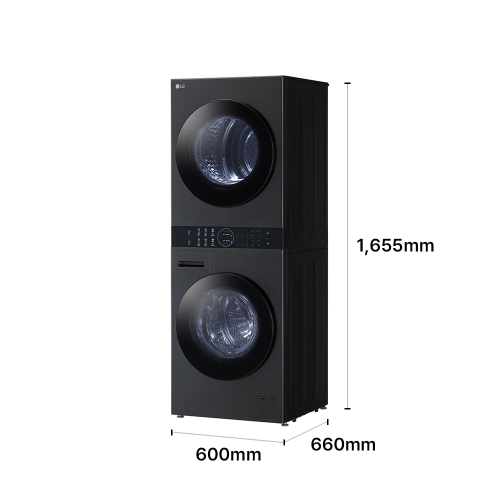 LG 트롬 오브제컬렉션 워시타워 컴팩트(세탁13kg/건조10kg, 플래티넘블랙/플래티넘블랙) 제품 크기 이미지