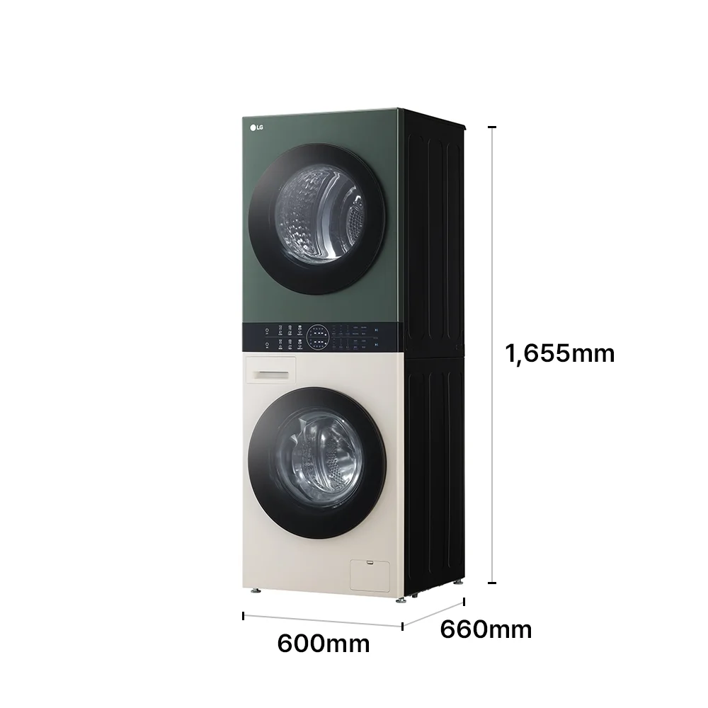 LG 트롬 오브제컬렉션 워시타워 컴팩트(세탁13kg/건조10kg, 네이처베이지/네이처그린) 제품 크기 이미지
