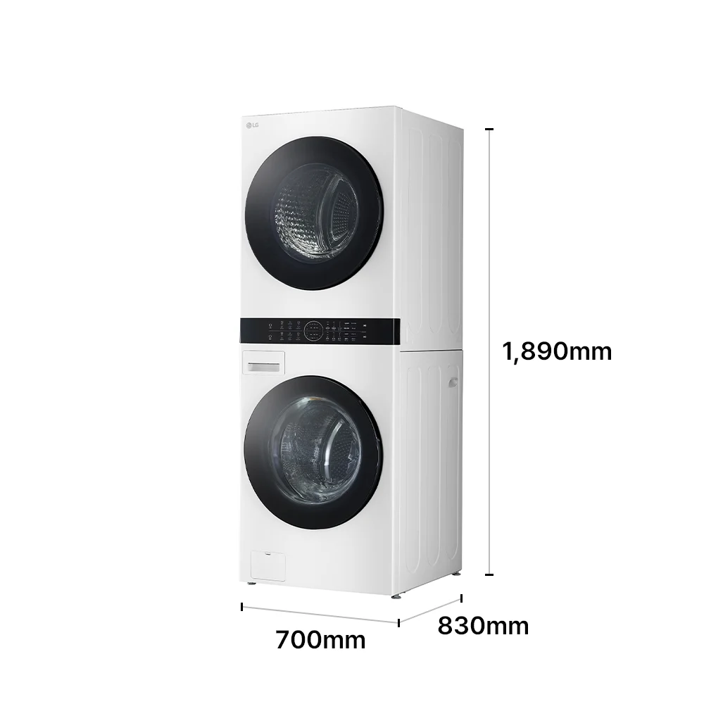 LG 트롬 AI 오브제컬렉션 워시타워(세탁23kg/건조20kg, 릴리화이트/릴리화이트) 제품 크기 이미지