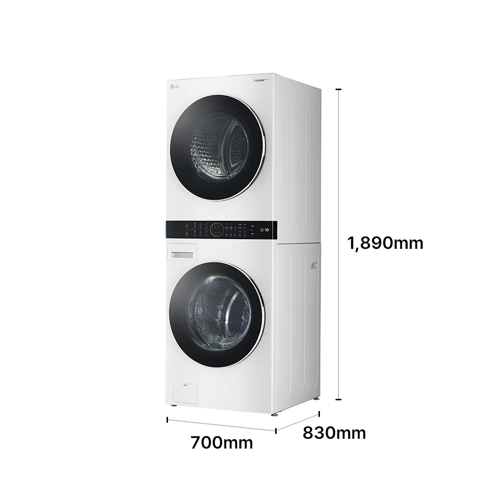 LG 트롬 워시타워(세탁23kg/건조20kg, 릴리화이트/릴리화이트) 제품 크기 이미지