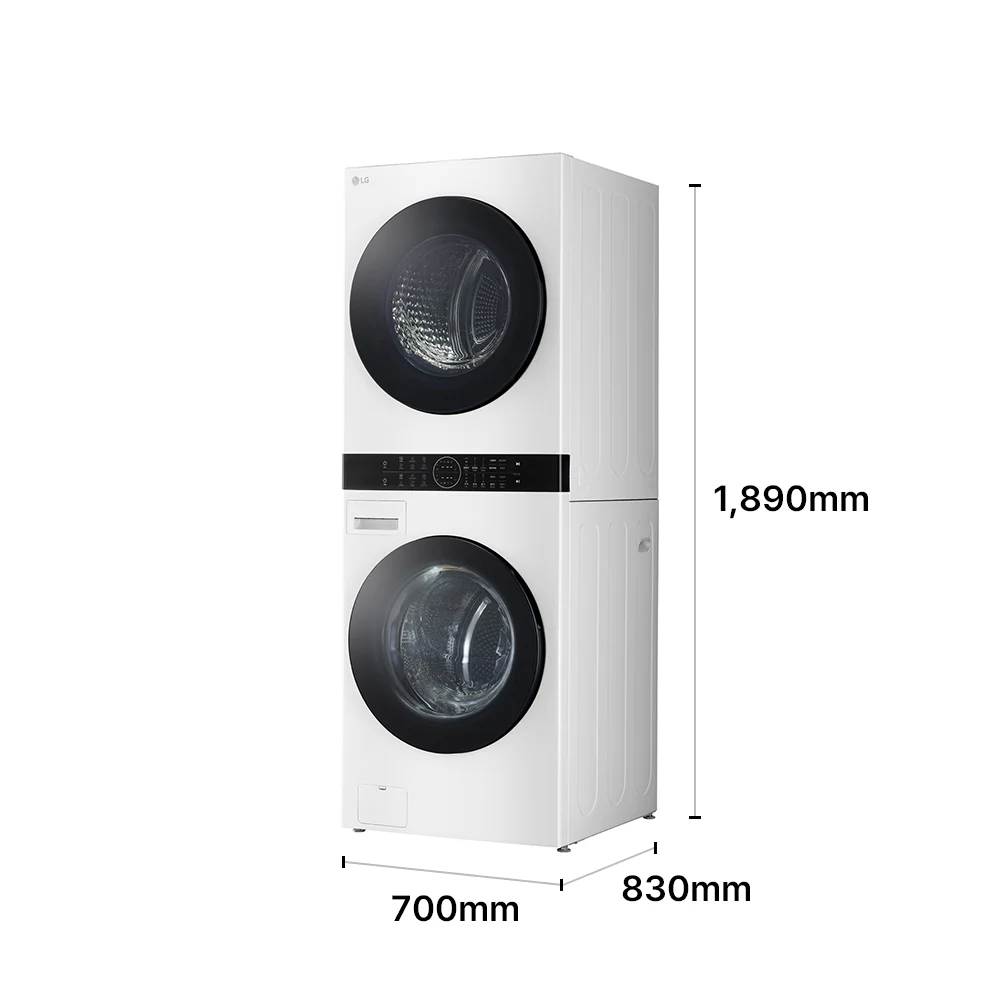 LG 트롬 오브제컬렉션 워시타워(세탁24kg/건조20kg, 릴리화이트/릴리화이트) 제품 크기 이미지